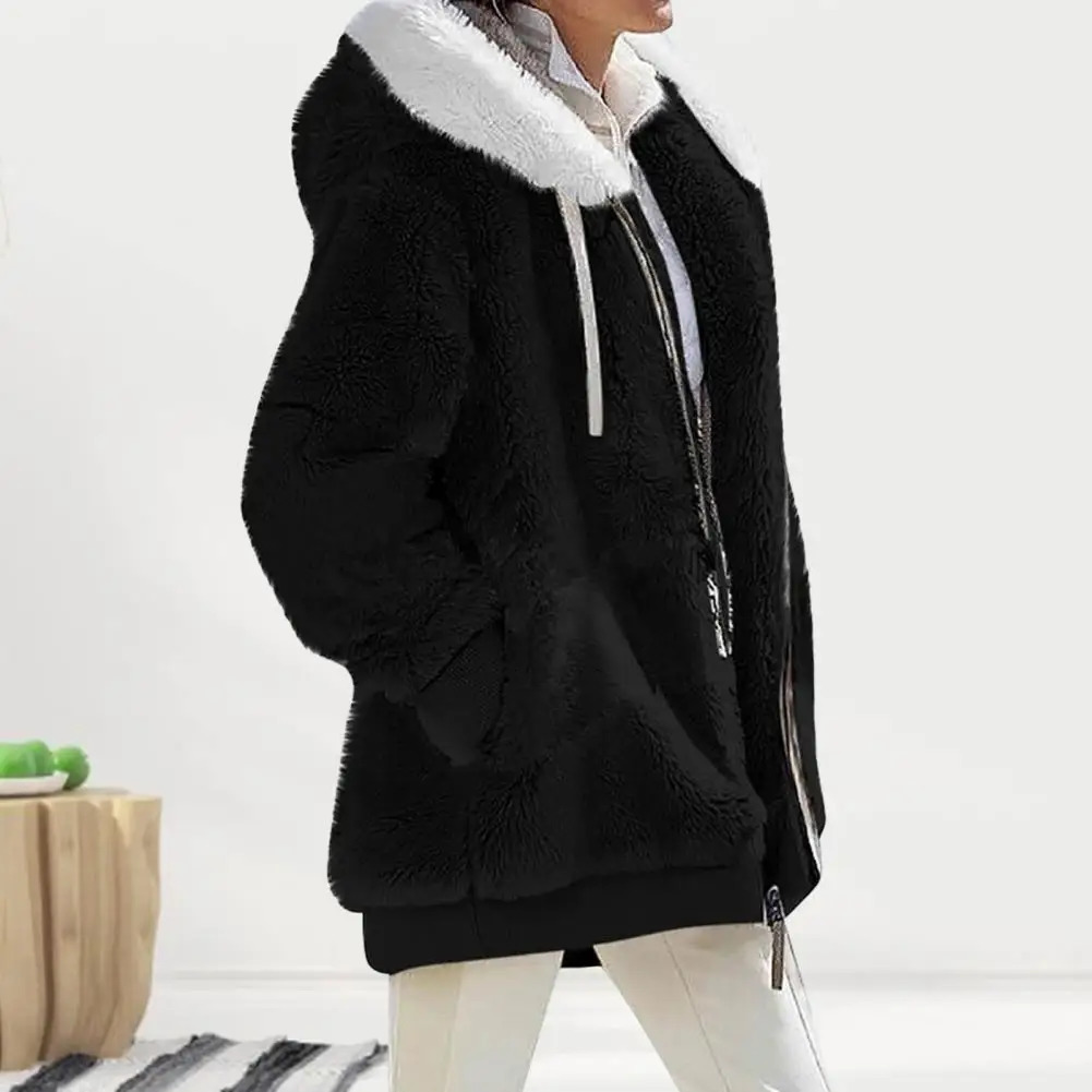 2023 Womens Winter Coat Solid Color Warm Plush Large Size Ladies Fall Loose Zipper Hooded 241115