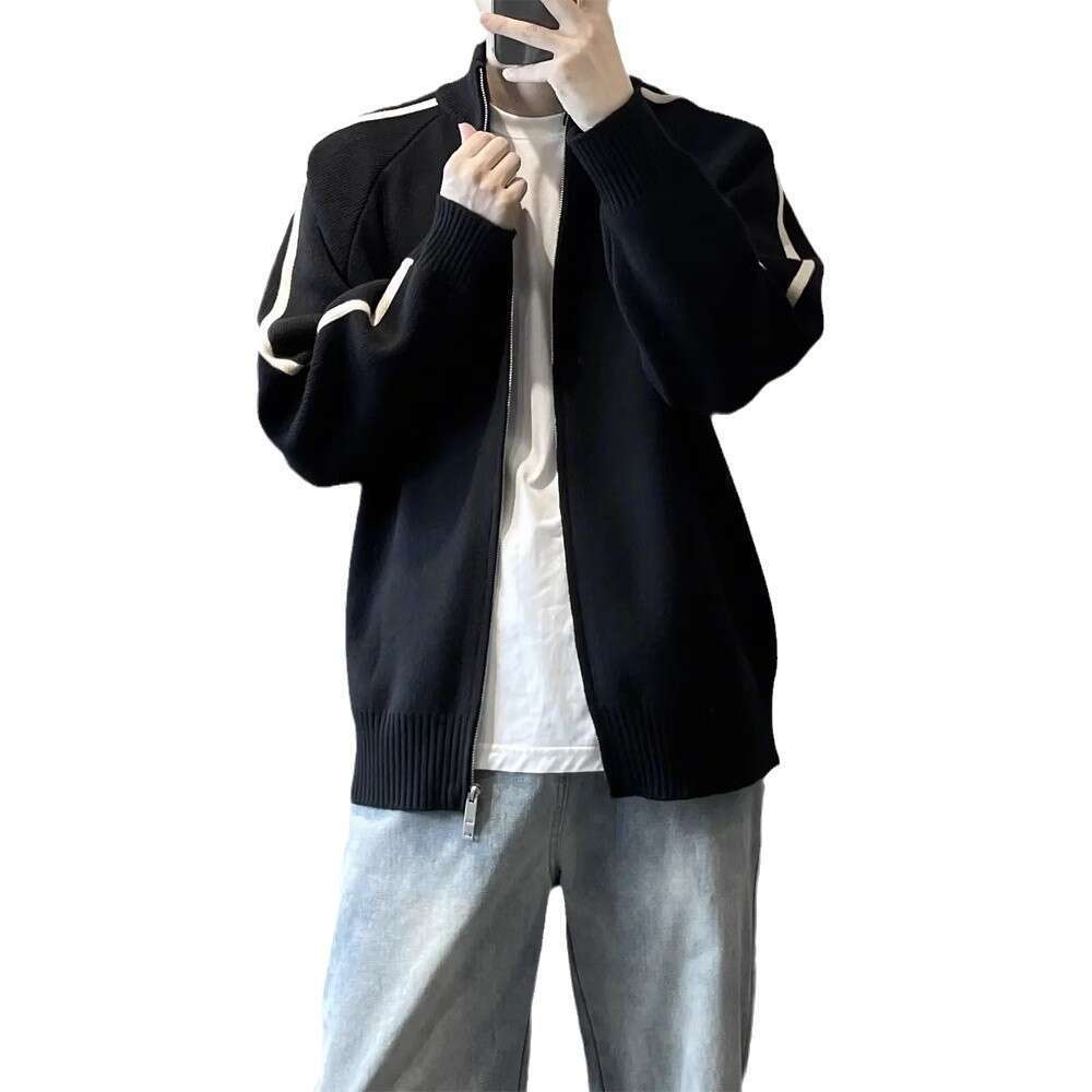 Knitted Cardigan Fashion Autumn Men's Coat 2024 New Item Stand Up Collar Loose Versatile Casual Sweater