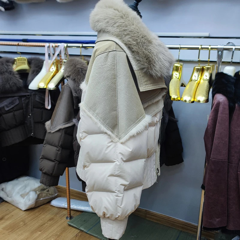 Womens Winter Down Jacket 2024 Short In Coats Jackets Natural Fur Collar Genuine Rabbit Hair Lining Outerwear 241115