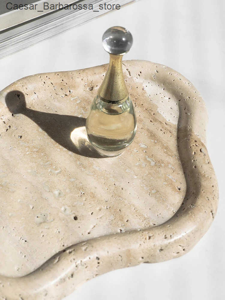 Decorative Plates AhunderJiaz Wabi-sabi Nordic Style Travertine Storage Tray Entryway Storage Tray Decorative Ornament Home Storage Decoration J241115