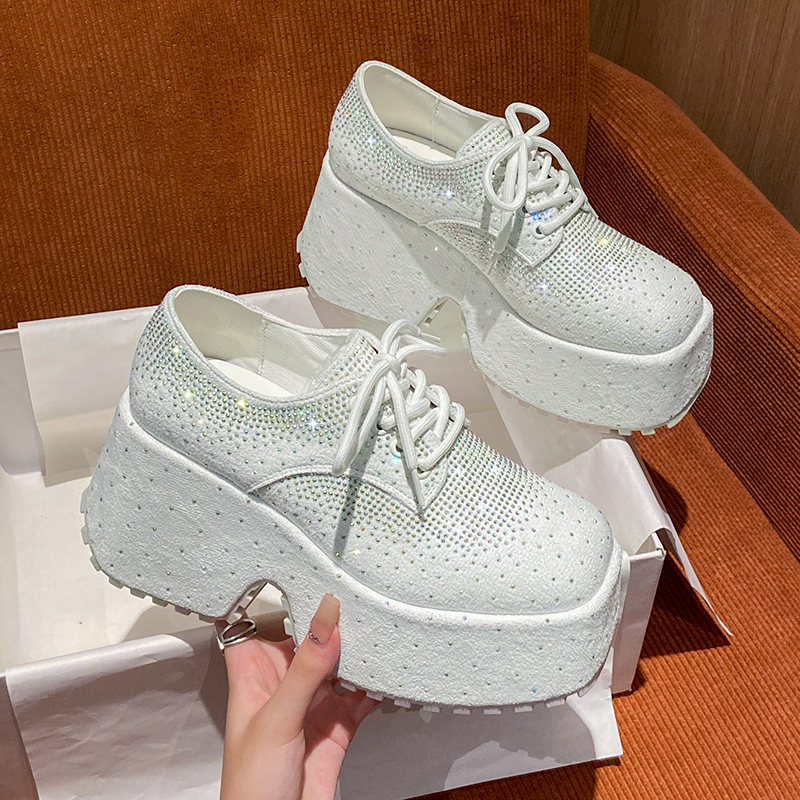 2025 New Luxury Designer High Top Women's Shoes Fashion 9.5CM Thick soled Shoes Shining Water Diamond Thick soled Sports Shoes High quality Casua
