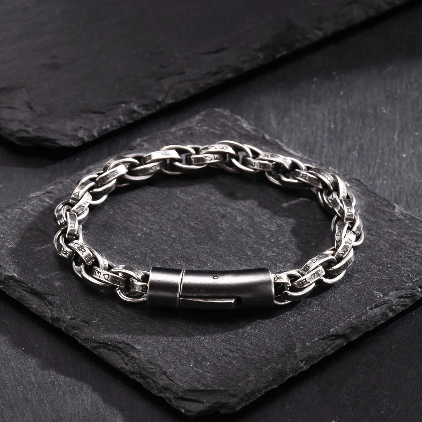 MP Chunky Twisted Chain Bracelets for Men BoysStainless Steel Antique Grey Handmade WristbandRock Punk Jewelry GiftsXJ241118