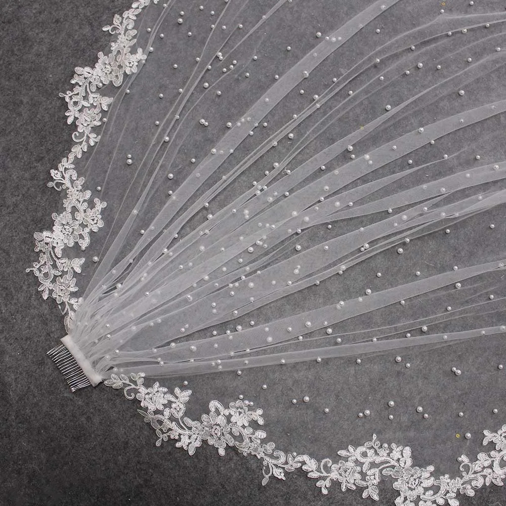 Customized high-quality pearl wedding veil lace applique edge 2.5 meters long bridal veil with comb 250CM 241115