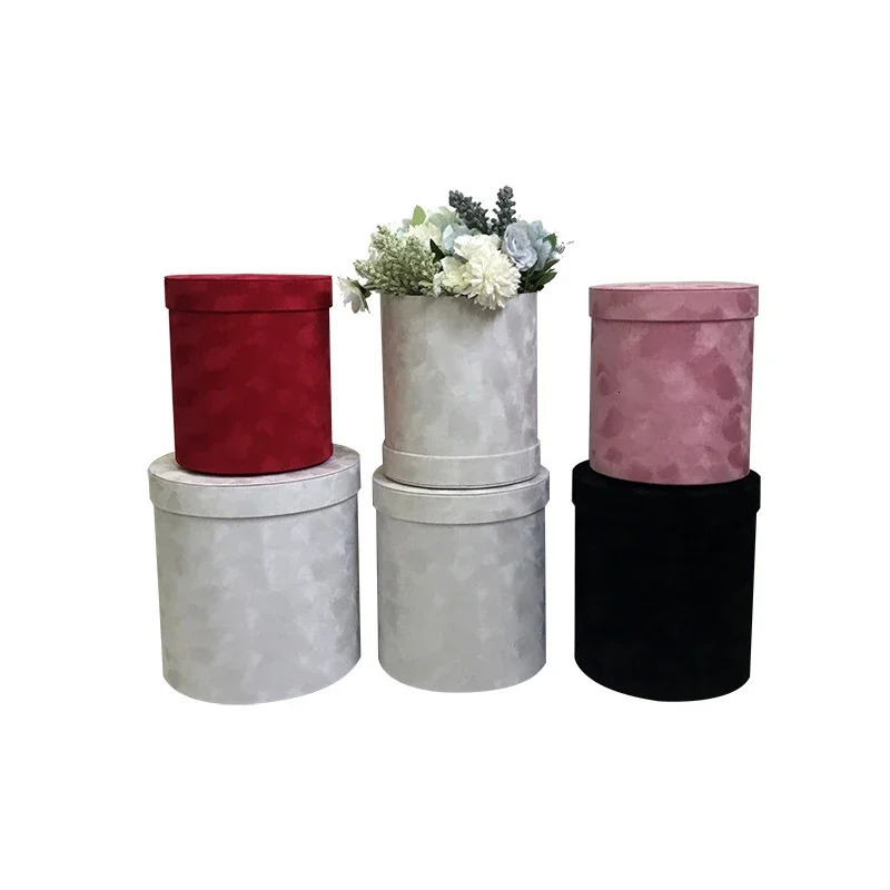 3 pieces/set of circular velvet gift box flower holder bucket gift packaging box Bouquet packaging box party supplies 241115