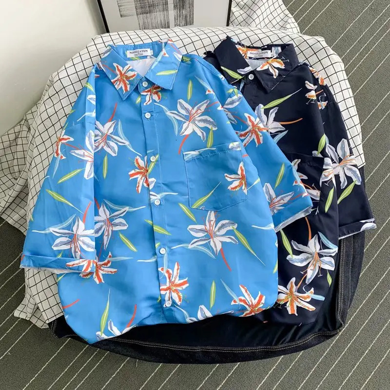 Morning Glory Printed Hawaiian Beach Shirt for Men Summer Short Sleeve 3XL Aloha Shirts Mens Holiday Vacation Clothing Chemise 240415