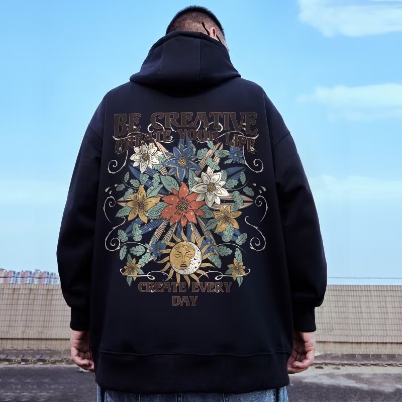 Designer's new M-8XL men's hoodie with American sun and moon pattern, oversized loose hoodie, student style large hoodie