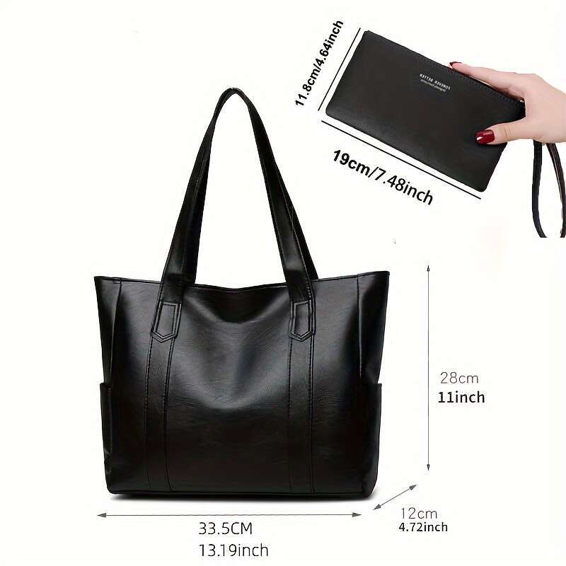 1pc Large Capacity Trendy PU Leather Shoulder Bag Durable, Zipper Closure, Portable, Double Handle, Stylish Tote Handbag Daily Use - Perfect for Work,