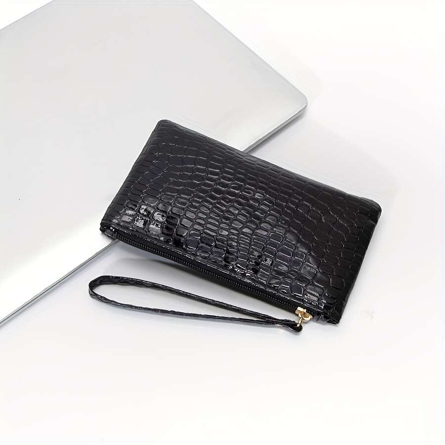 Women Crocodile Pattern Clutch, Stylish Wristlet Handbag Bag, Elegant Mobile Phone Coin Purse