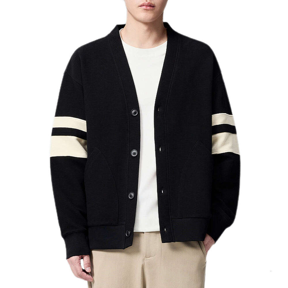 Momaike 350G Striped Texture Hoodie Cardigan For Men, 2024 Autumn New Style, Simple Contrasting Color Men's Coat 55549