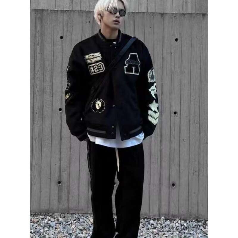Black Embroidered Woolen Baseball For Men In Spring And Autumn Casual Loose American High Street Fashion Brand China-Chic Jacket