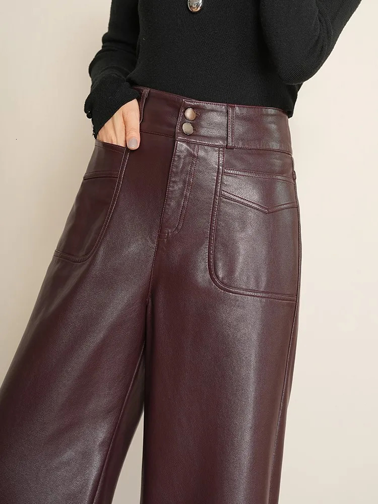 ZUZK highquality womens PU leather wedding pants autumn and winter fashionable warm elegant 241115
