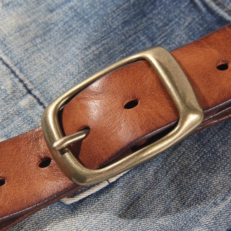 100% cowhide leather vintage handmade copper buckle mens belt leather belt womens wide belt 241115