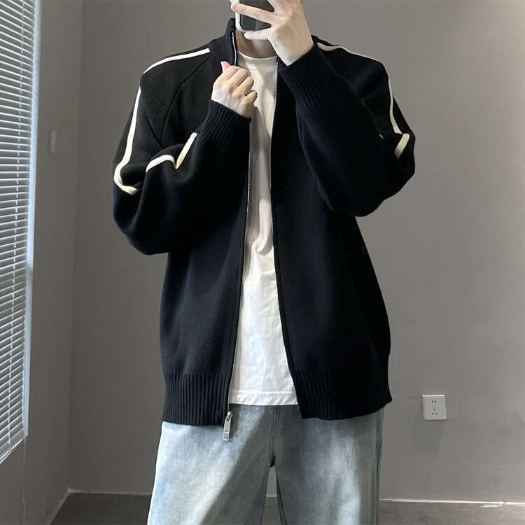 Knitted Cardigan Fashion Autumn Men's Coat 2024 New Item Stand Up Collar Loose Versatile Casual Sweater