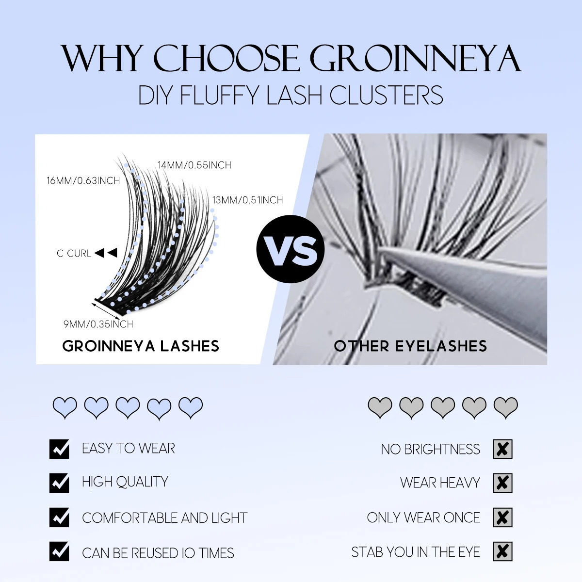 GROINNEYA Fluffy Thick DIY Eyelashes Cluster DDD Curl Wispy Individual lashes Mix Eyelash Extensions False Eyelashes Extension 241115