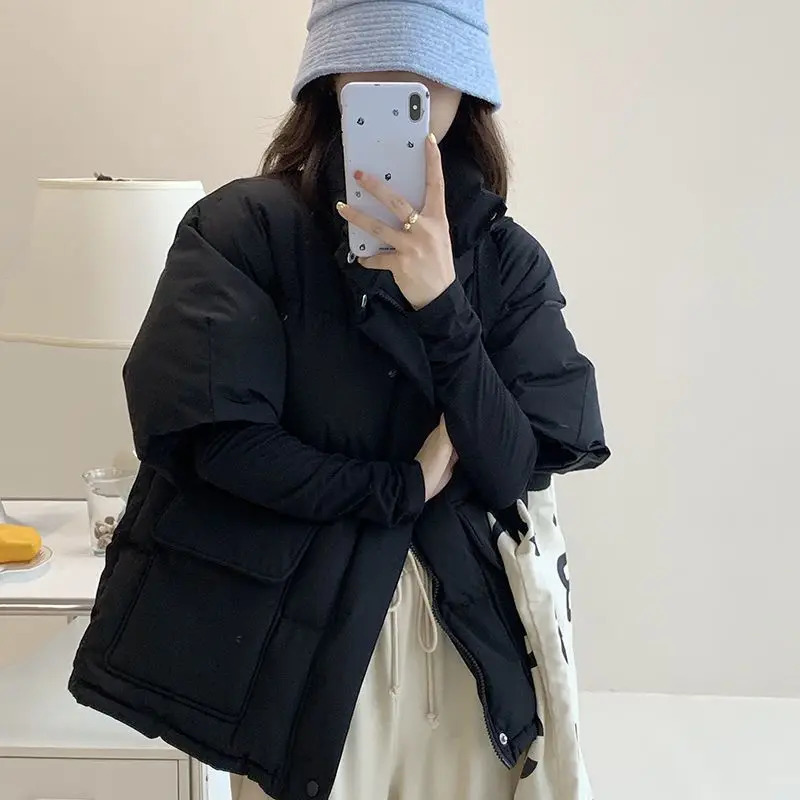 Cotton Padded Puffer Vest Half Sleeve Down Winter Jacket Women Short Sleeve Vest Autumn Spring Coat 241114