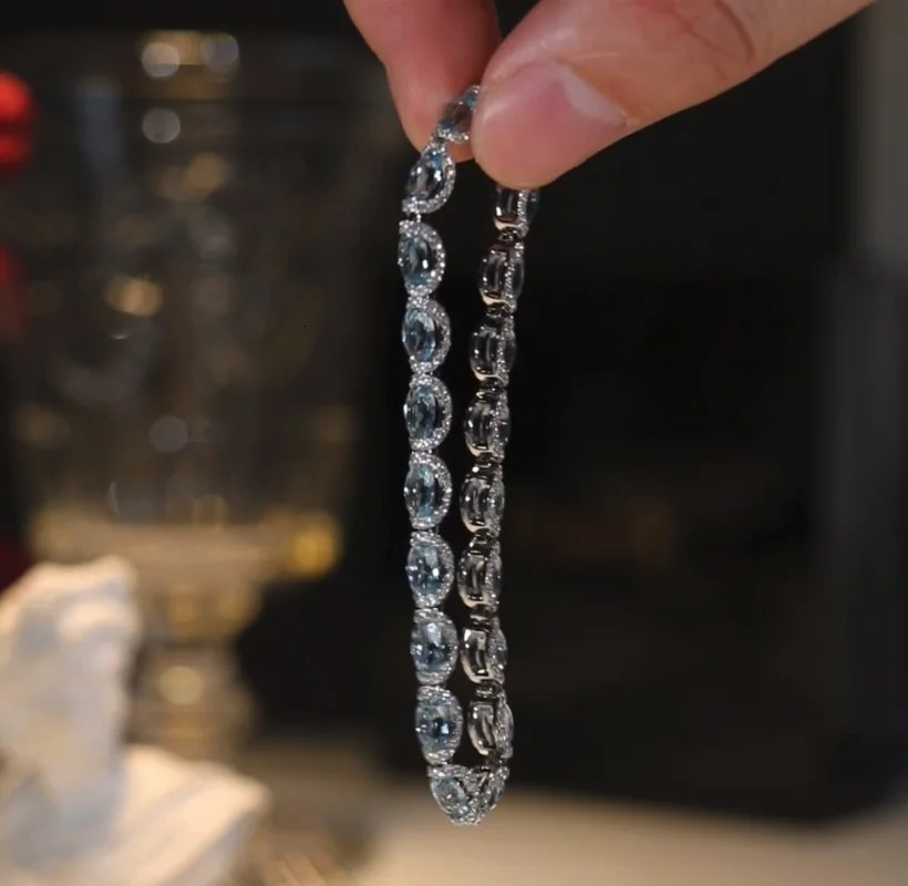 Romantic 14K white laboratory aquamarine engagement wedding earrings necklace female bride promise gift 241115