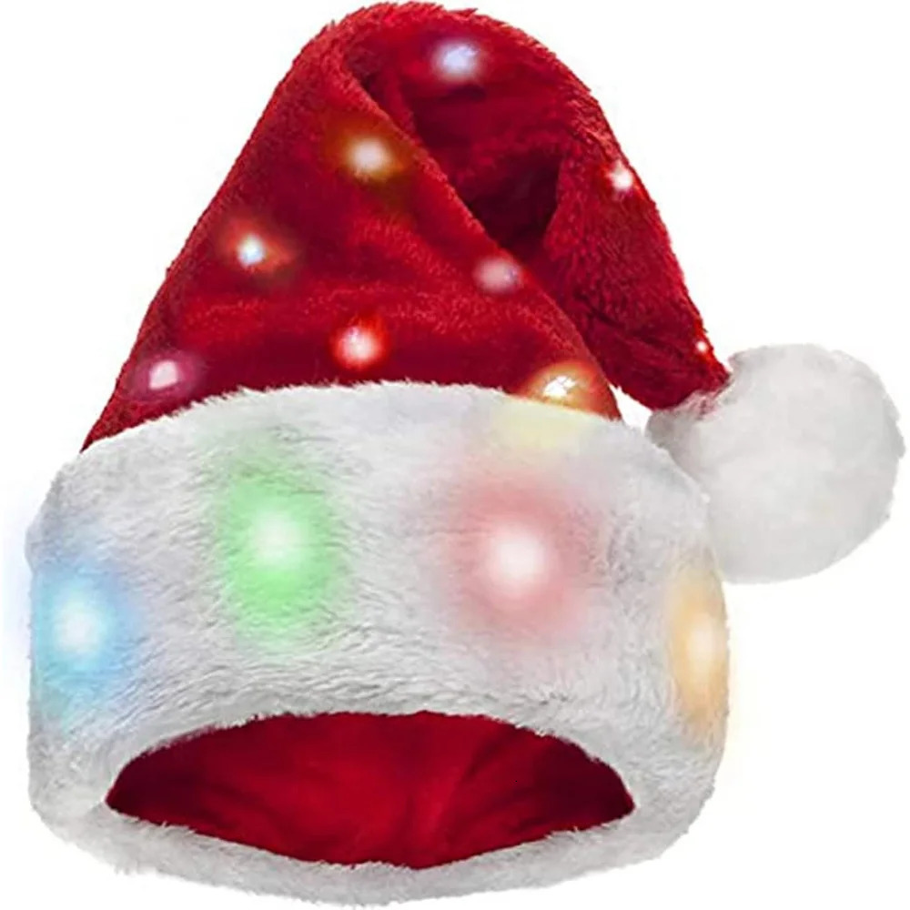 Santa Hat LED Light Year Cute Kids Adults Cap Funny Christmas Hats for Kids Adults Winter Gift Holiday Party Decorate 241115