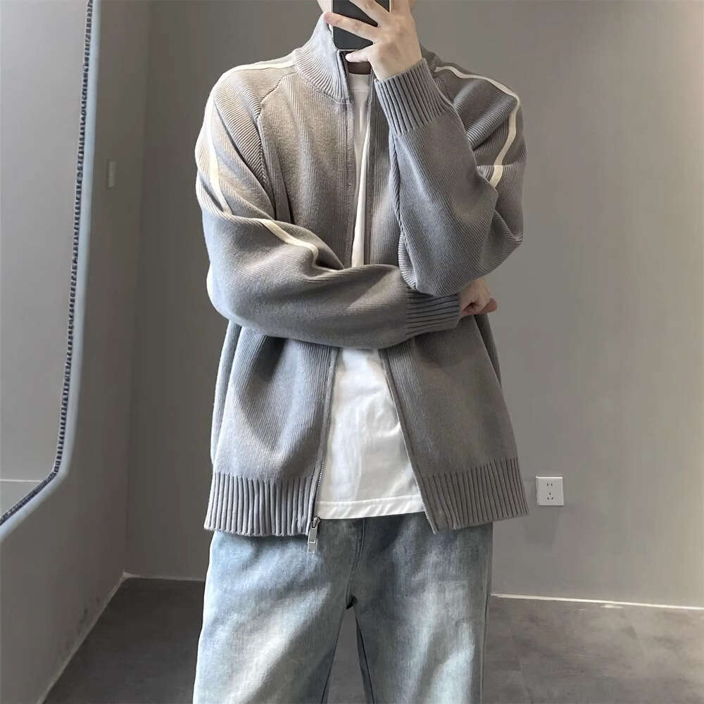 Knitted Cardigan Fashion Autumn Men's Coat 2024 New Item Stand Up Collar Loose Versatile Casual Sweater