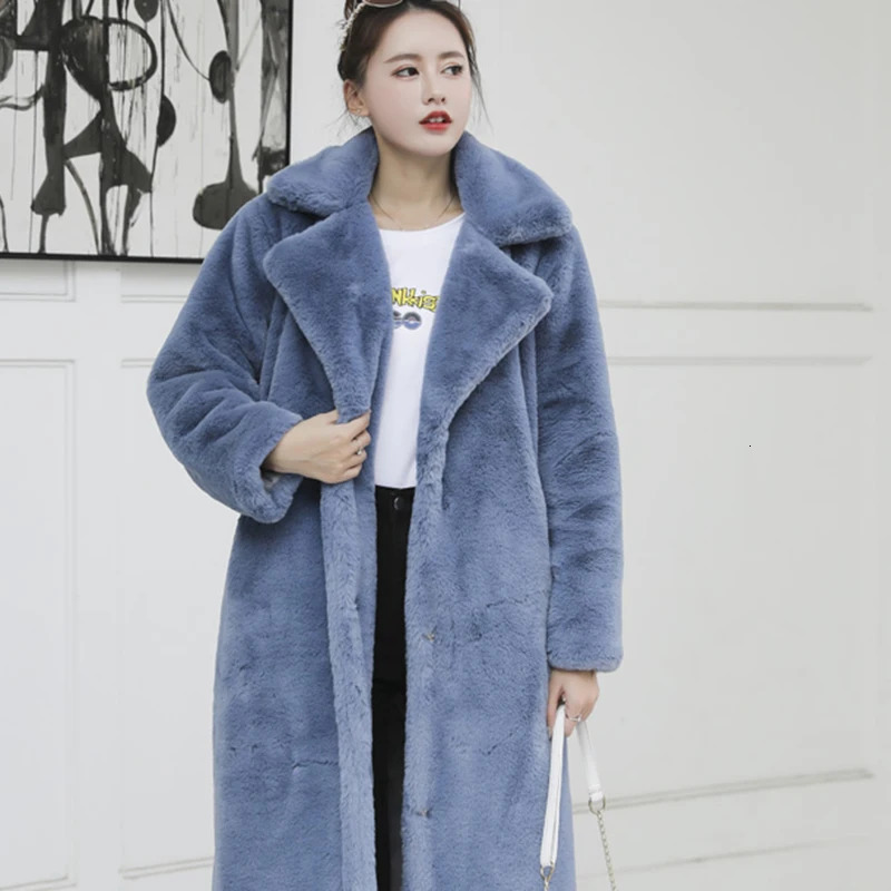 2023 Female Winter Plush Thick Warm Loose Women Faux Rabbit Fur Coat Loose Lapel Fur Coat 241115