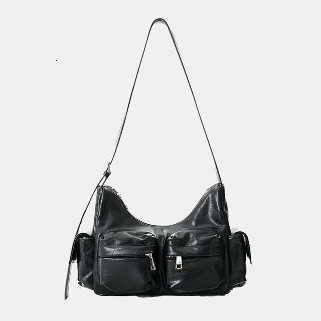 Jozy Fashion Trend Handbag Women New Design Black Multi-Pocket Crossbody Y2k Biker Shoulder Underarm Bag Vintage 2024 High Street Dressing