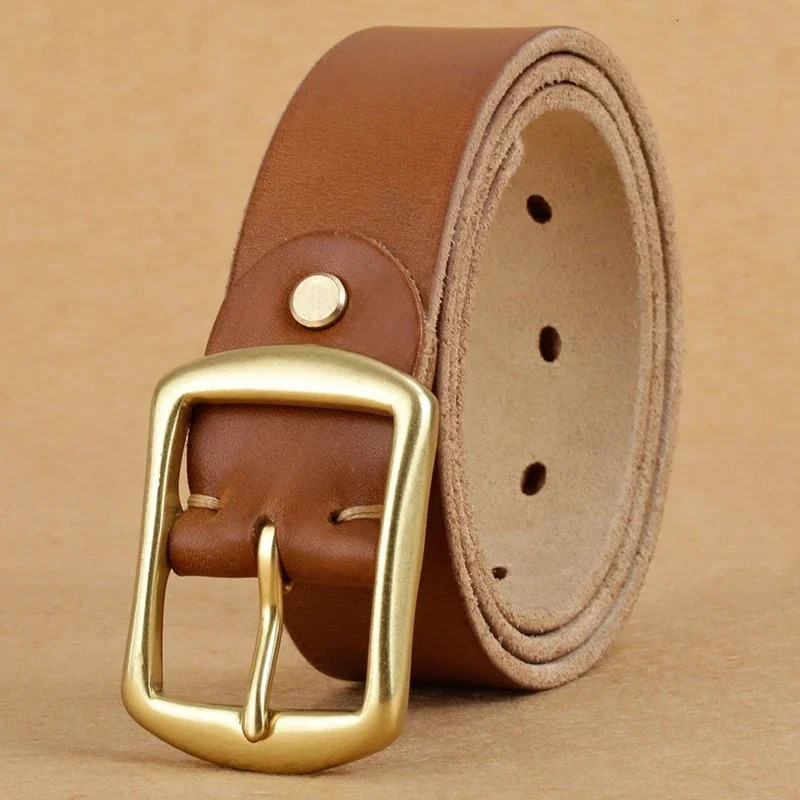 Handmade belt trendy leather clip buckle simple one layer genuine pure cotton mens and womens copper buckle strap versatile old 241115