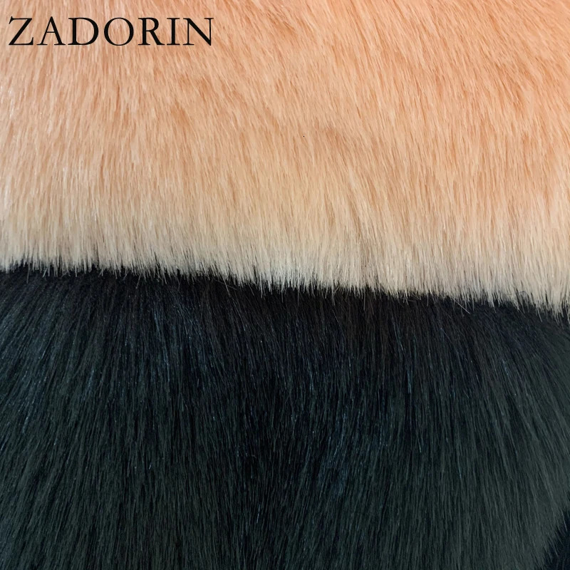 ZADORIN Fashion Cropped Furry Faux Fur Coat Women Short Mixed Color Long Sleeve Front Zipper Faux Fur Jacket Crop Coat 241115