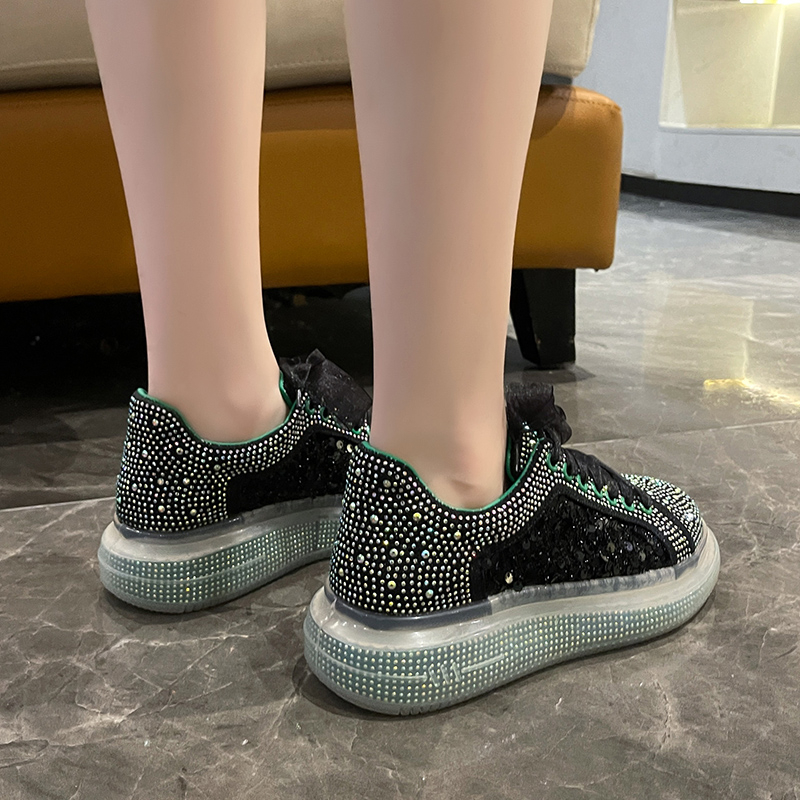 Women's Luxury Flat Shoes Shining Water Diamond Sports Shoes Rubber Transparent Thick soled Shoes Designer Casual Shoes High Quality Fashion Wome