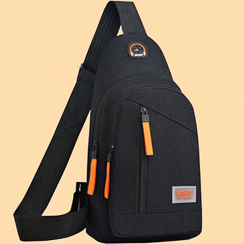 Nylon Casual Sg Crossbody for Men, Adjustable Strap Multipurpose Chest Bag with Headphone Jack, Large Capacity Shoulder Bag, Durable Zippered Sports P