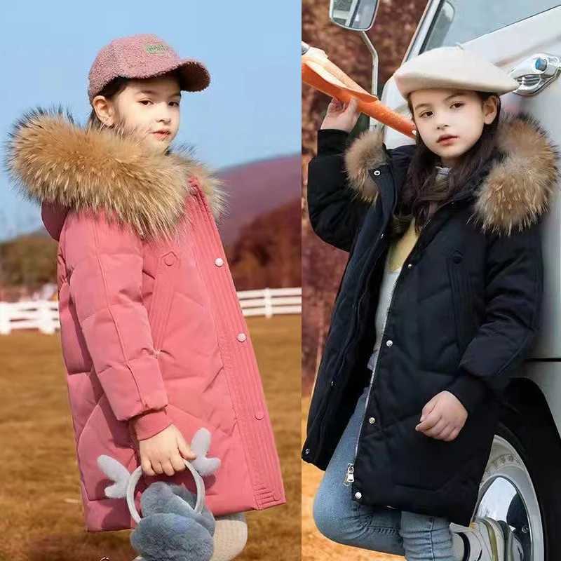 5-14 year old teenage girls winter jacket with large fur collar and long cold resistant hooded sweatshirt suitable for children thick warm clothes X24