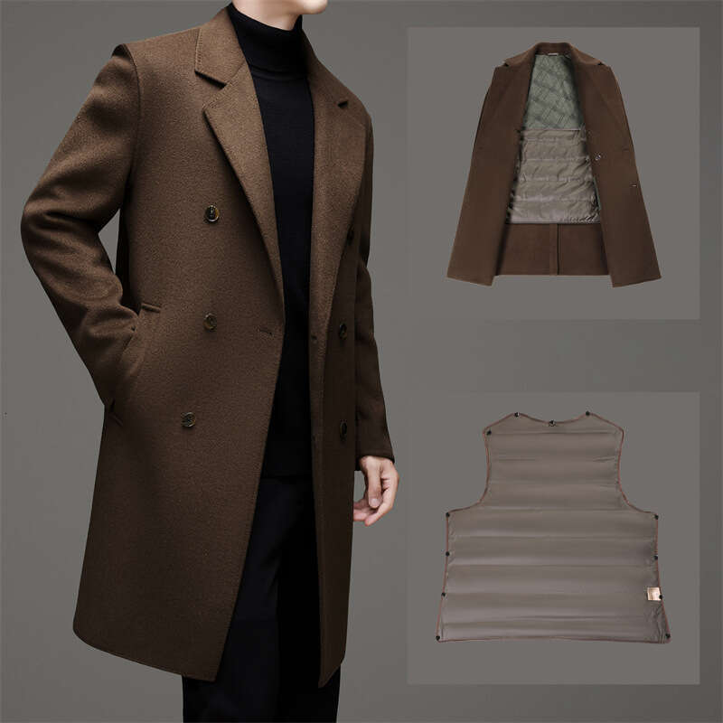 Autumn And Winter Business Commuting Double-Sided Woolen Mid Length Casual Suit Collar, Middle-Aged Coat, Trendy Men's New Style