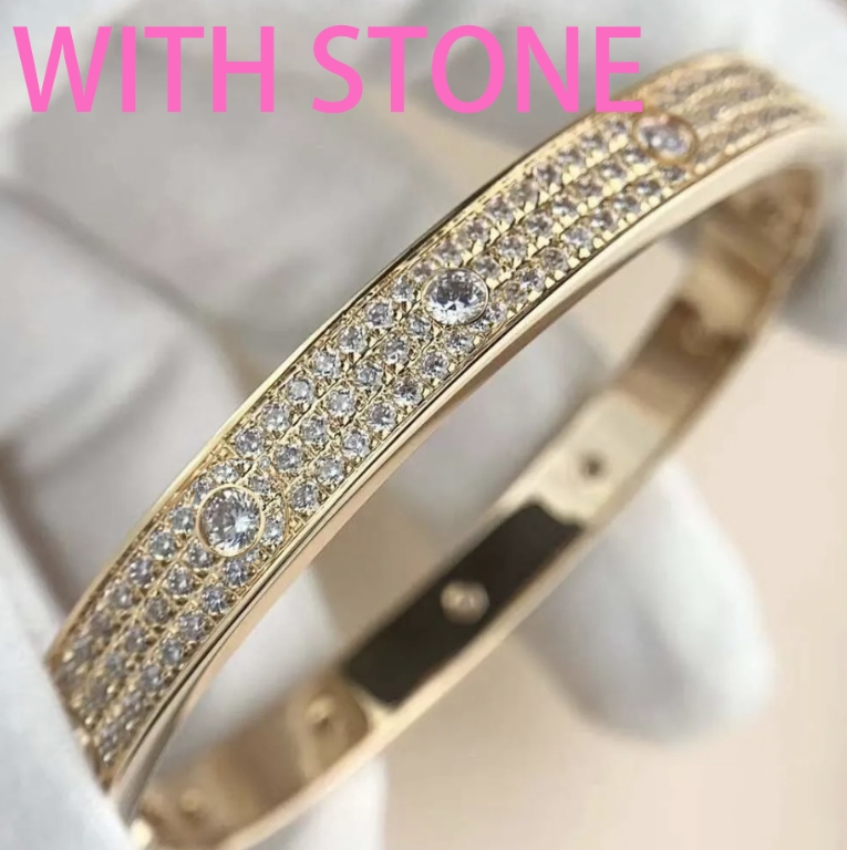 Full Diamond Stone cuff Bracelets Bangle Stainless Steel Gold for Mens women crystal jewelry