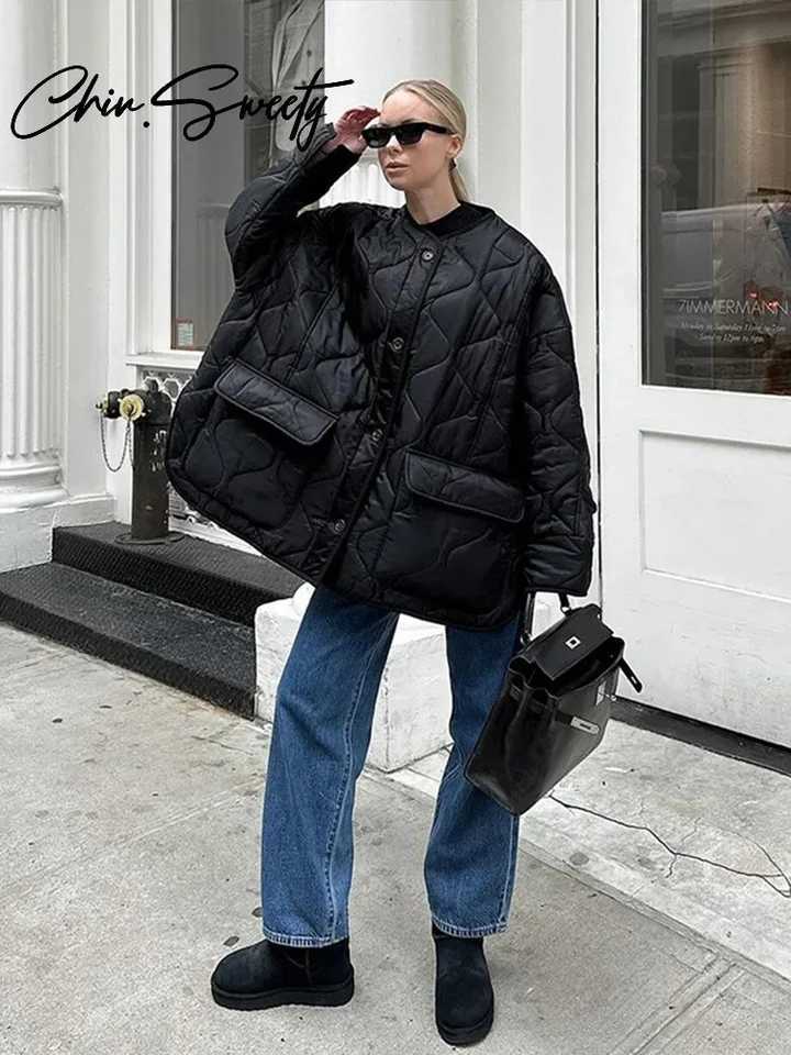 Casual Cotton Jacket Women Urban O-neck Long Sleeve Single Breasted Pocket Female Coats 2024 Autumn Winter Lady StreetwearC241115