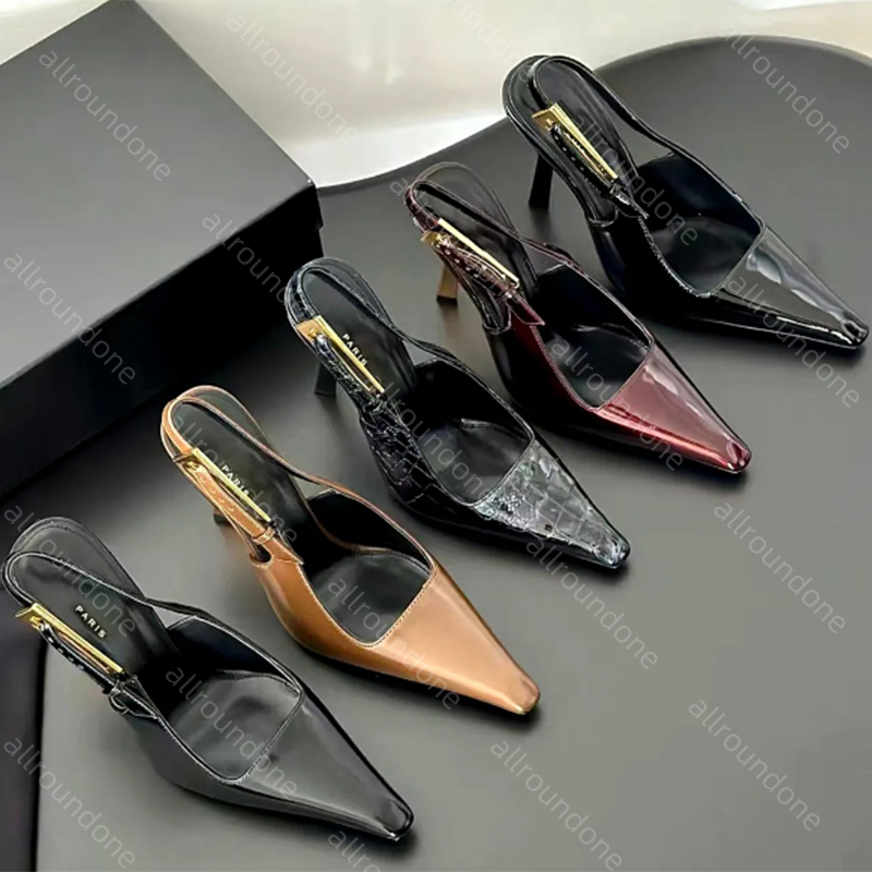 Designer Patent leather slingback heels High Heels Women's Sandals Pointed toe Stiletto heel buckle pumps luxury Dress Shoes slim heels Party wedding shoes size 34-40