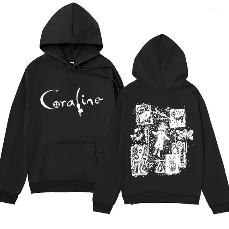 Men&#039;s Hoodies Coraline Movie Graphics Vintage Hoodie 2024 Fashion Oversized Sweatshirts Funny Gothic Harajuku Fleece Pullover Male