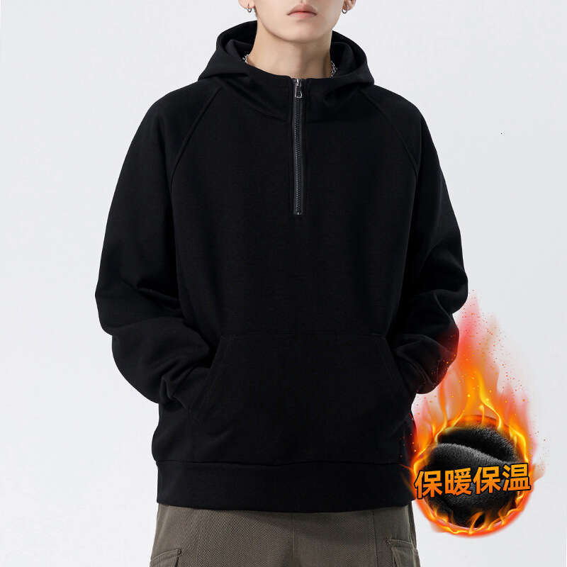 Velvet Half Zip Hoodie Hooded Kunhai Pengyun Autumn And Winter New Trendy Brand Solid Color Men's Warm Jacket