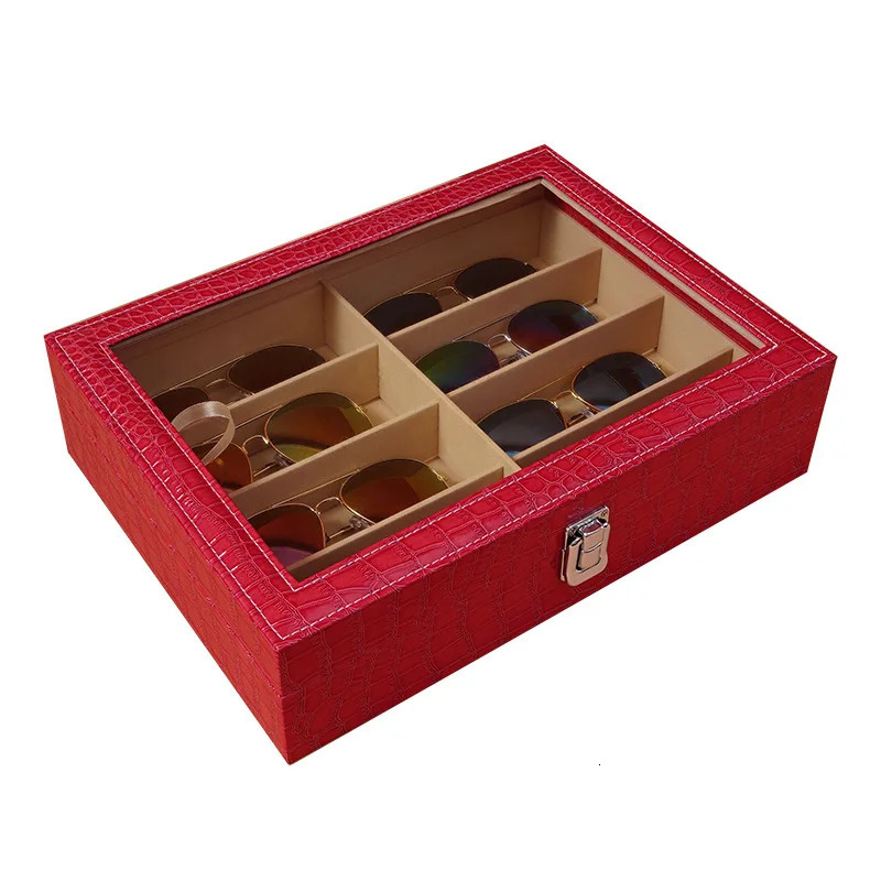 Leather Fashion Sunglasses Storage Box Multi Grid Large Capacity Sunglasses Storage Box Jewelry Display Collection Box 241114
