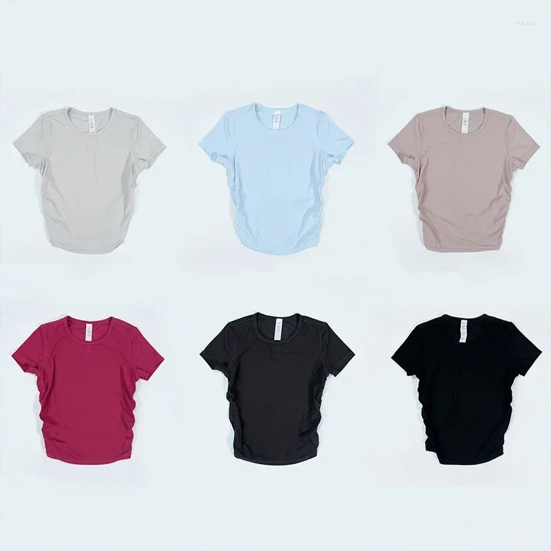 Active Shirts Ribbed Tight Shirt Sexy Waist Shaping Short Sleeve Cropped Top Women Gym T-shirt Breathable Yoga Clothes For Summer