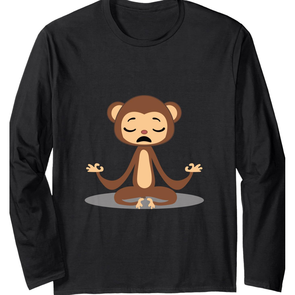 Long Sleeve Shirts for Men sweatshirt Meditating Yoga Monkey - Funny Spirituality Gift Long Sleeve Tee Streetwear Casual tops clothes fashion