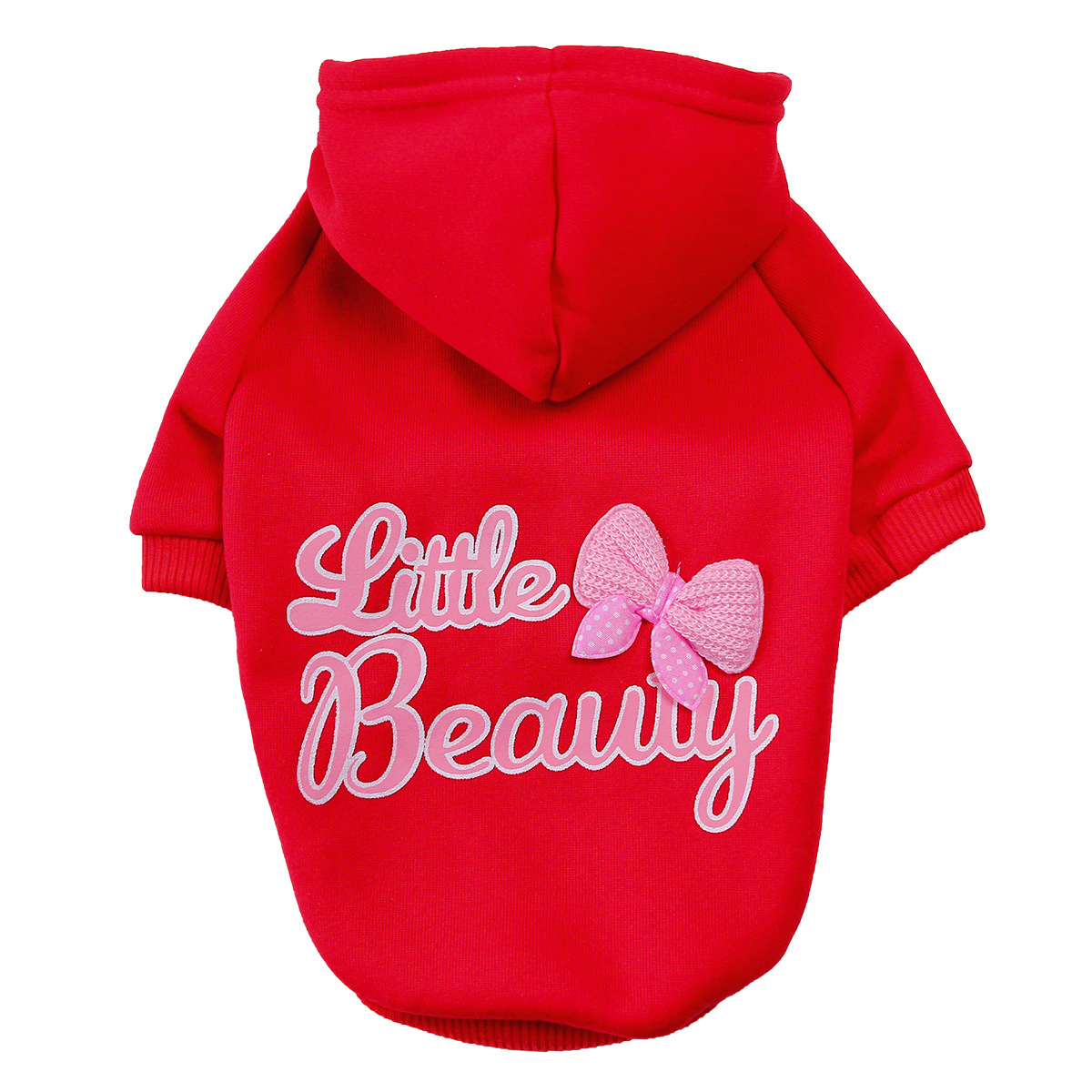 Pink Bowknot Dog Cotton Hoodie Fleece Lined Beauty Printing Designer Dog Hoodie Shirt with Leash Hole
