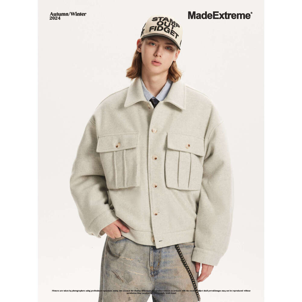 MADEEXTREME Men's Autumn And Winter High-End Woolen Loose Shirt Style Jacket, Thickened Warm Coat
