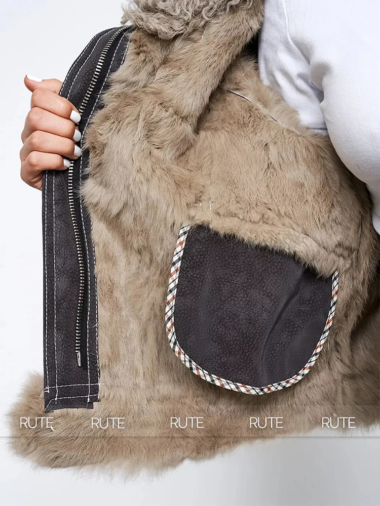 fur coat women winter 2024 Sheepskin Fabric ONeck Rabbit lining Short jacket Fashionable Womens clothing 241115