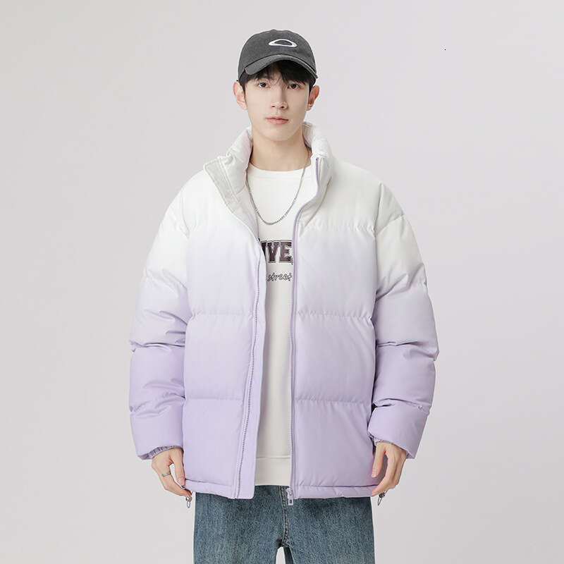 Cotton Men, Autumn Winter New Trendy Brand, Thick And Loose Standing Collar, Warm Jacket, Anti Cold Gradient Cotton Jacket For Men
