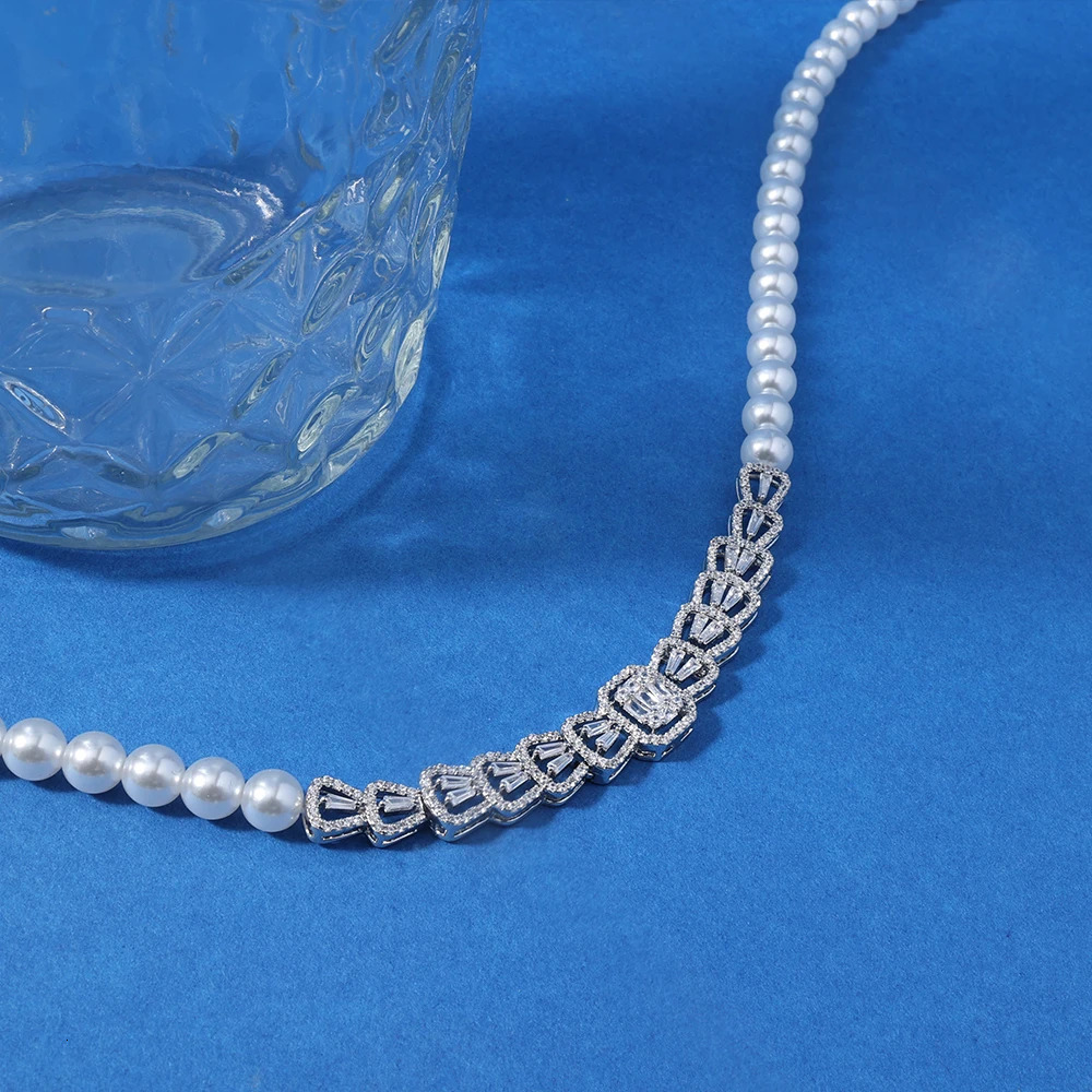 019978 Elegant Pearl Necklace Set Womens Cubic Zirconia Party Engagement Wedding Jewelry Set Dress Set Fashion Accessories 241115
