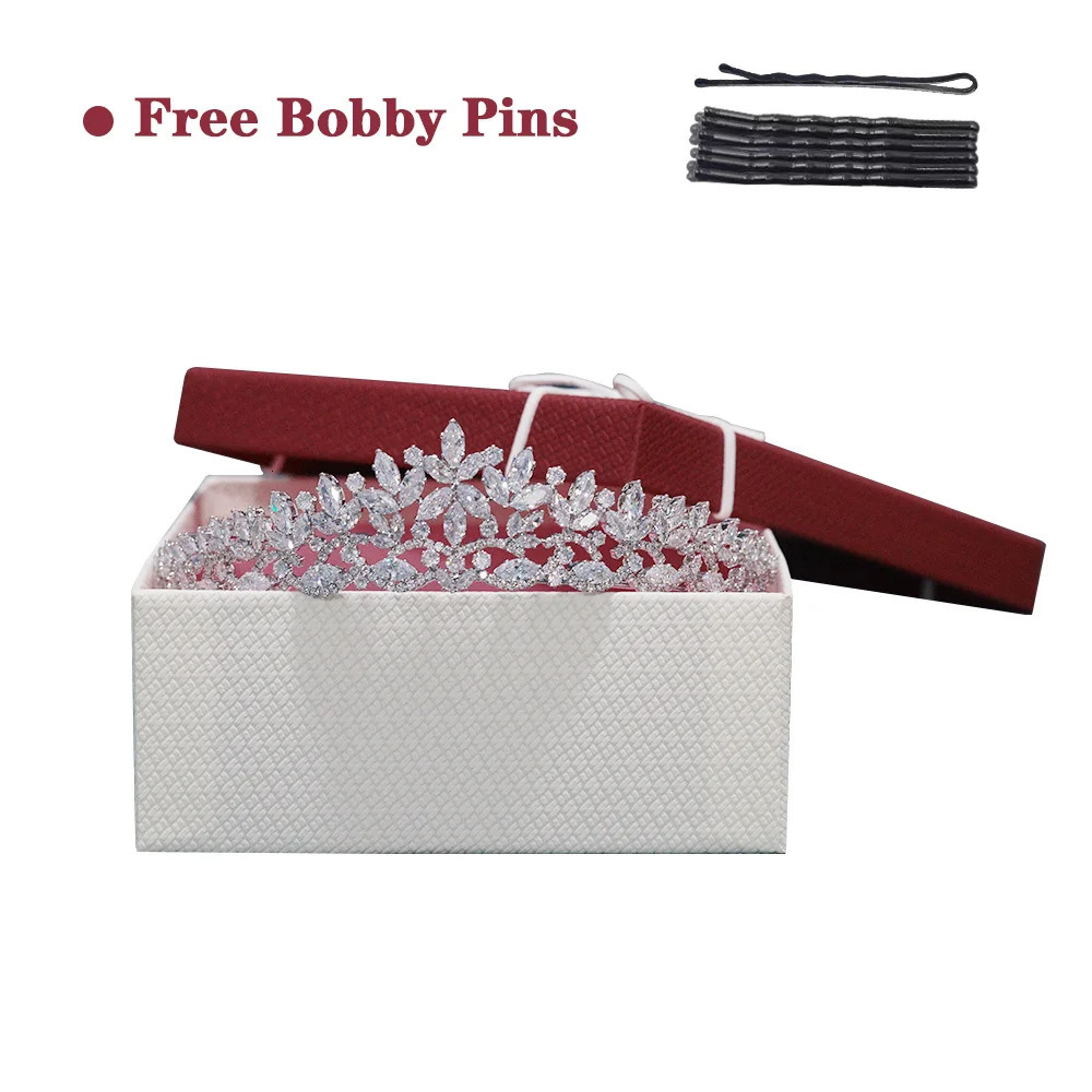 TAZIRN Small Flower Wedding Bridal Crown Cube Zirconia Tiaras Handmade CZ Bridal Headwear Birthday Party Hair Accessories 241115