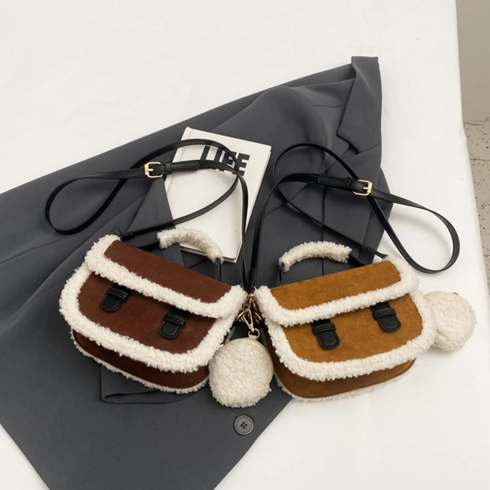 DHXJ Women Fashion Shoulder Vintage Fluffy Satchel with Coin Purse Pouch Top Handle Bag for Autumn and Winter 241115