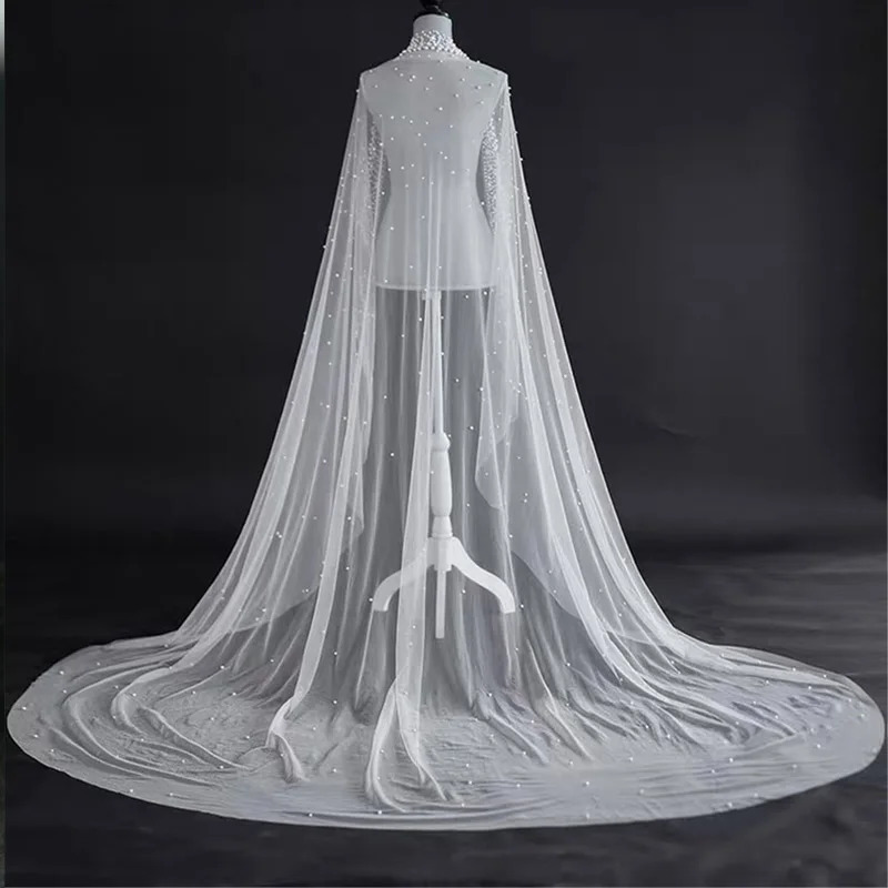 Bridal Pearl Veil Womens Ivory White 2024 Wedding Accessories 1.5m Wide One Floor Cathedral Velos de Noiva Customized Veil 241115