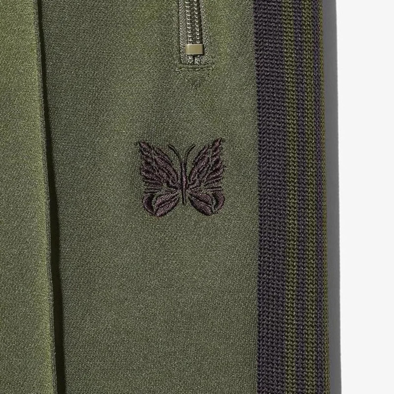 Olive Green Wide Leg Sports Pants for Men and Women High Quality Butterfly Embroidered Jogging Drawstring 241115