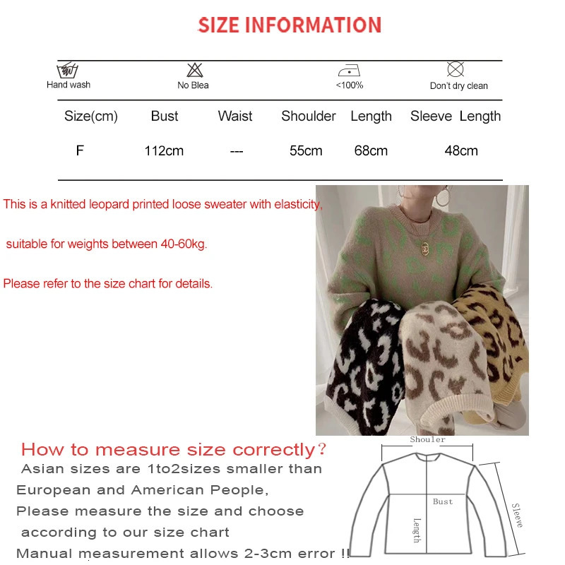 Heliar womens thick warm sweater leopard print sweater long sleeved O-neck loose casual knitted cardigan autumn and winter 241115