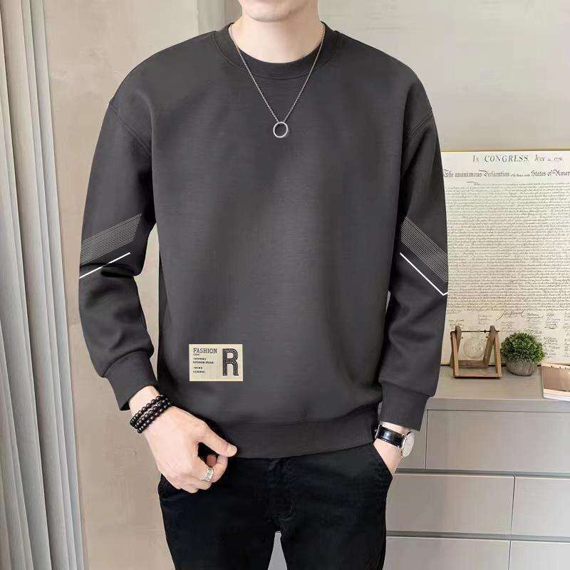 Top Loose Jacket Versatile Base Shirt Long Sleeved Warm Autumn And Winter Thick Hoodie Men's Casual Round Neck Pullover