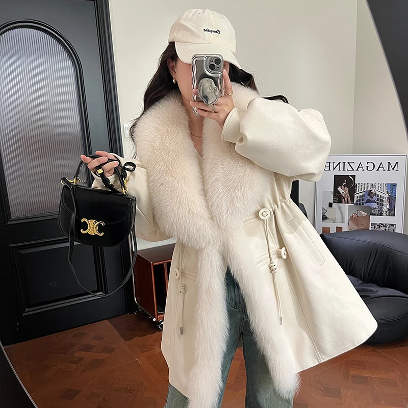 2024 Winter Women Long 80CM White Duck Down Jackets 100 Natural Oversized Collar Suede Fashion Casual Windproof Coats 241115